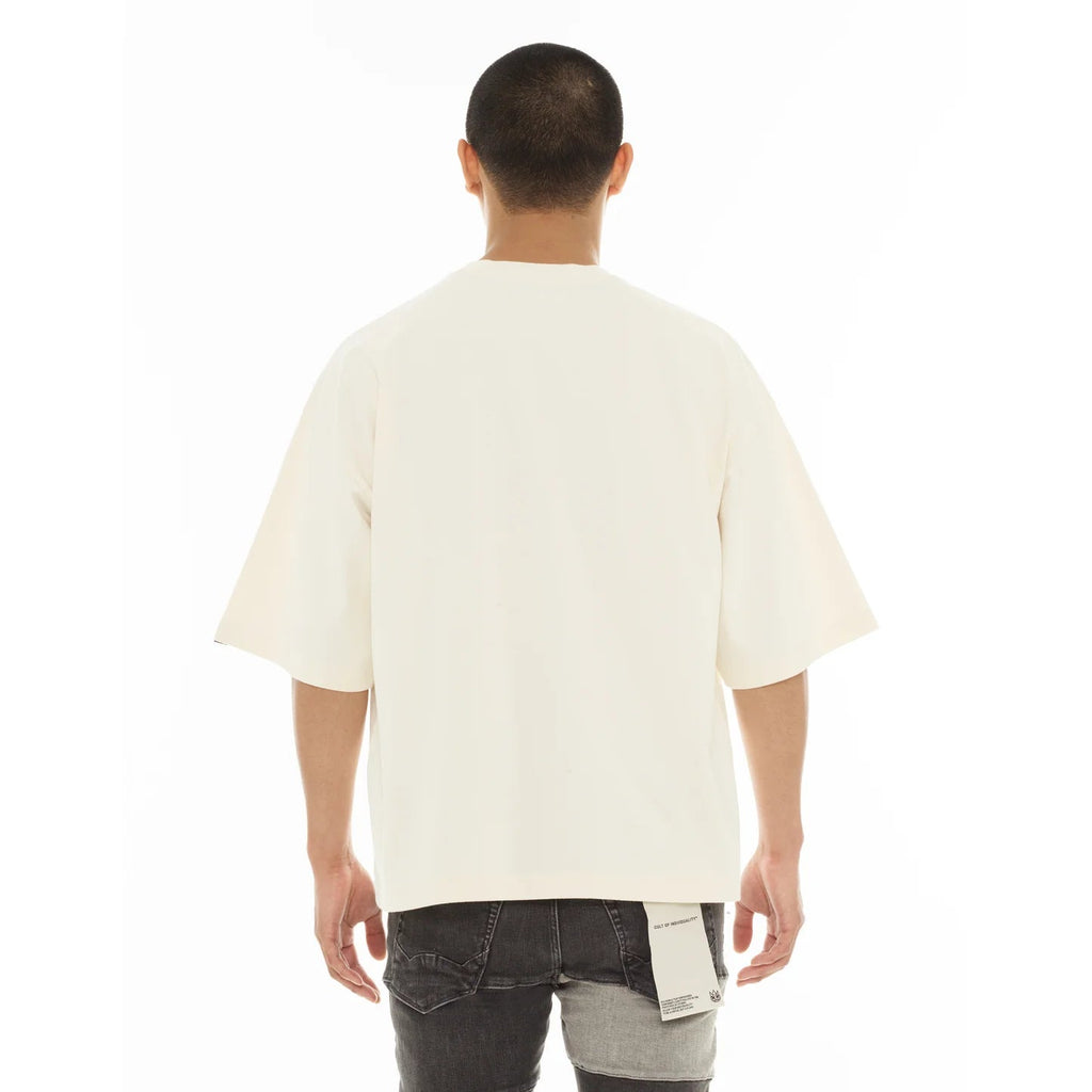 Cult's Oversized Short Sleeve Crew Neck Tee "Scribble Logo" in Winter White S626A5-K39A