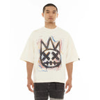 Cult's Oversized Short Sleeve Crew Neck Tee "Scribble Logo" in Winter White S626A5-K39A