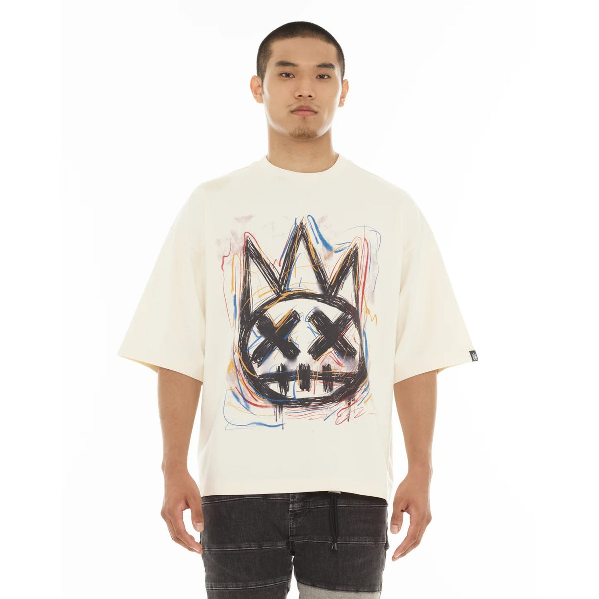 Cult's Oversized Short Sleeve Crew Neck Tee "Scribble Logo" in Winter White S626A5-K39A