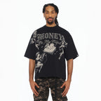 Cult's Oversized Short Sleeve Crew Neck Tee "Money On My Mind" 260 In Black 626B7-K36A