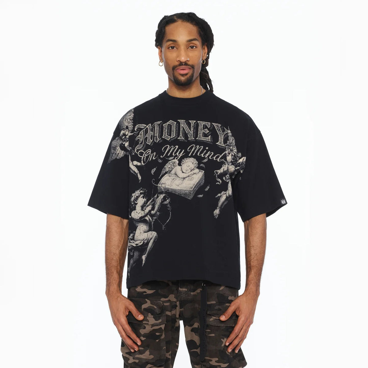 Cult's Oversized Short Sleeve Crew Neck Tee "Money On My Mind" 260 In Black 626B7-K36A
