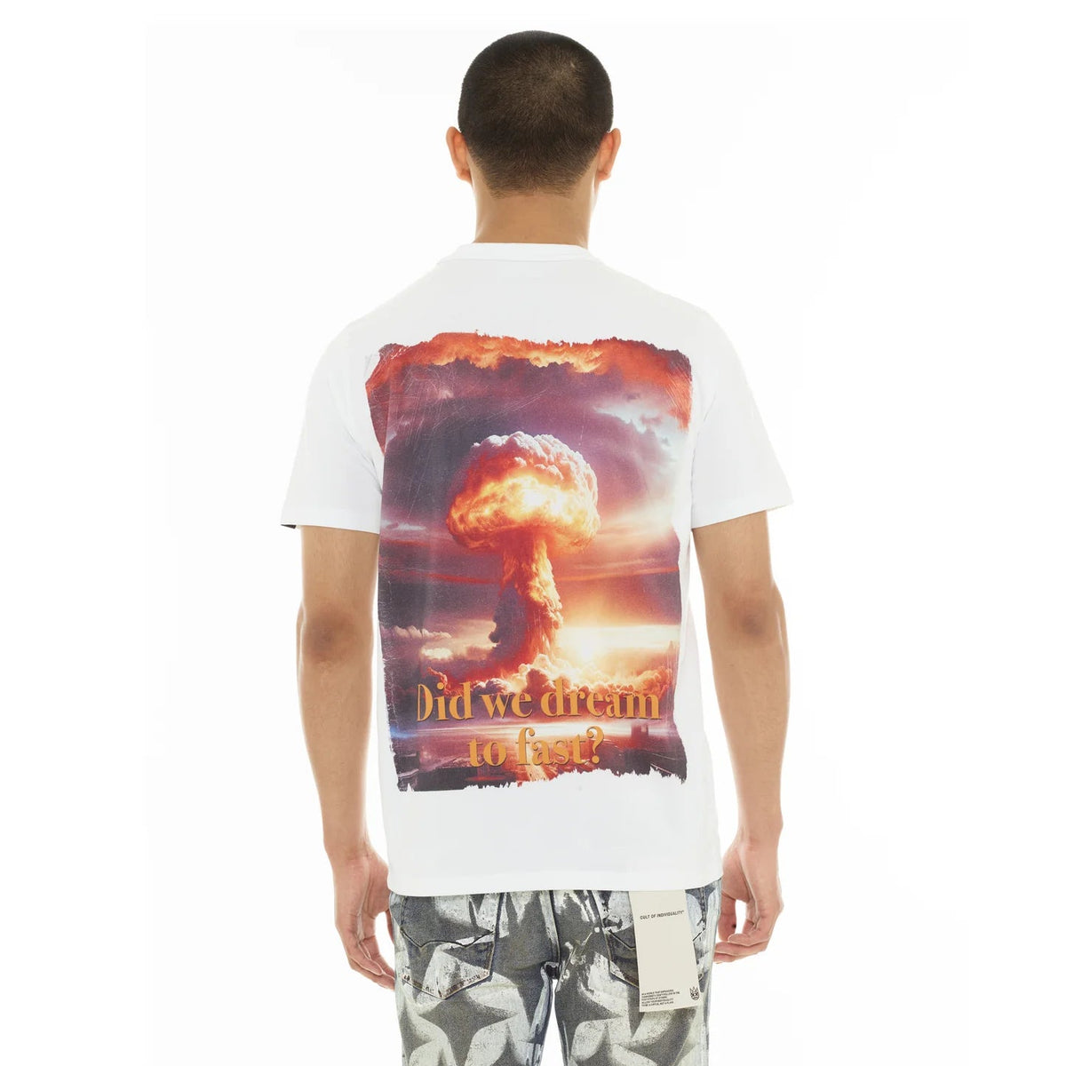 Cult's Heavyweight Short Sleeve Crew Neck Tee "Did We Dream Too Fast" in White  626A4-K92A