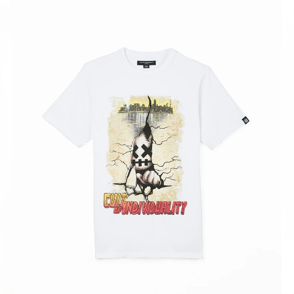 Cult's Short Sleeve Crew Neck Tee "Cracked Wall" in White