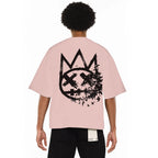 Cult's Oversized Heavyweight Boxy Short Sleeve Crew Neck Tee "Flocking Birds" in Silver Pink 625B9-K48A