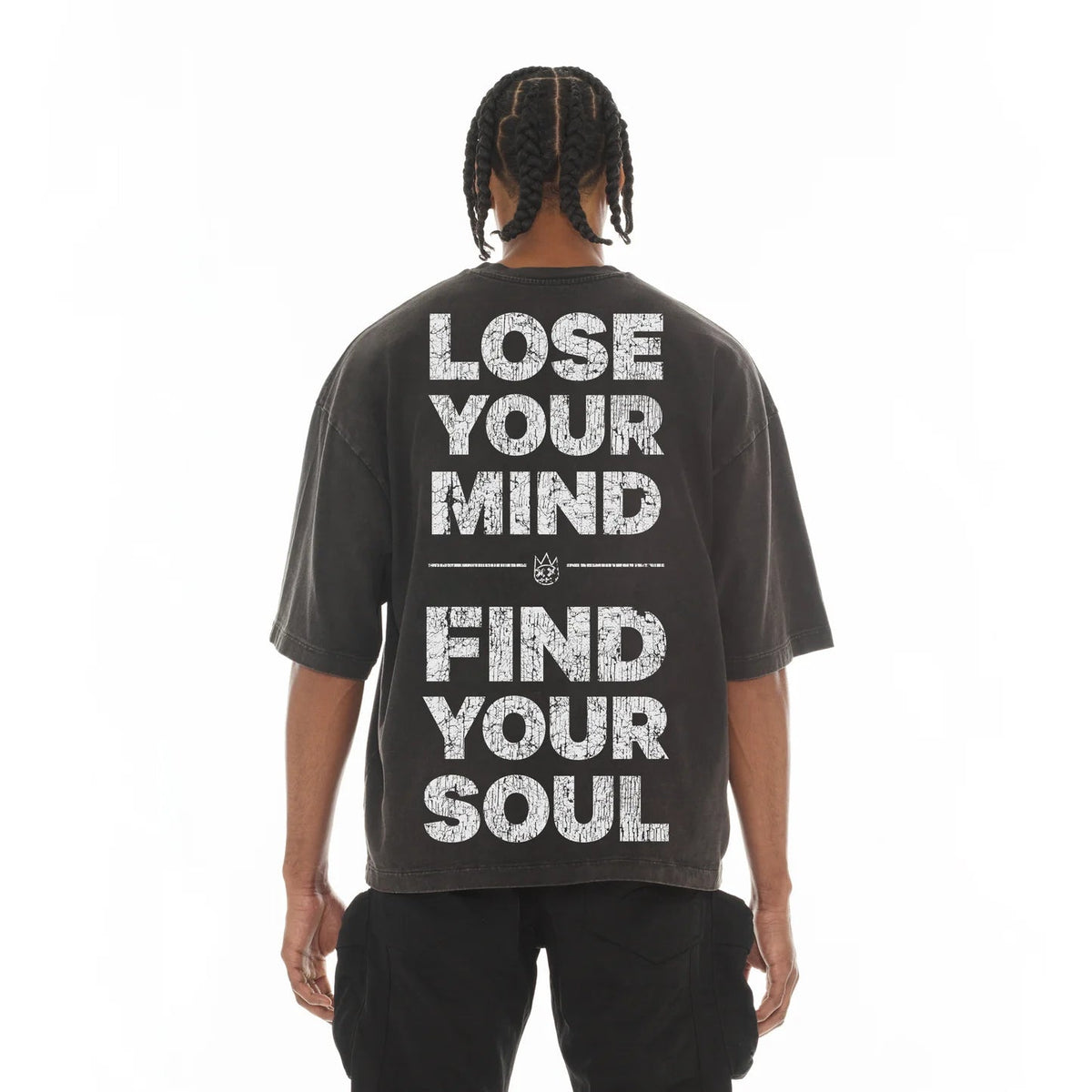 Cult's Oversized Short Sleeve Crew Neck Tee "Lose Your Mind" in Vintage Charcoal  626A5-K25A