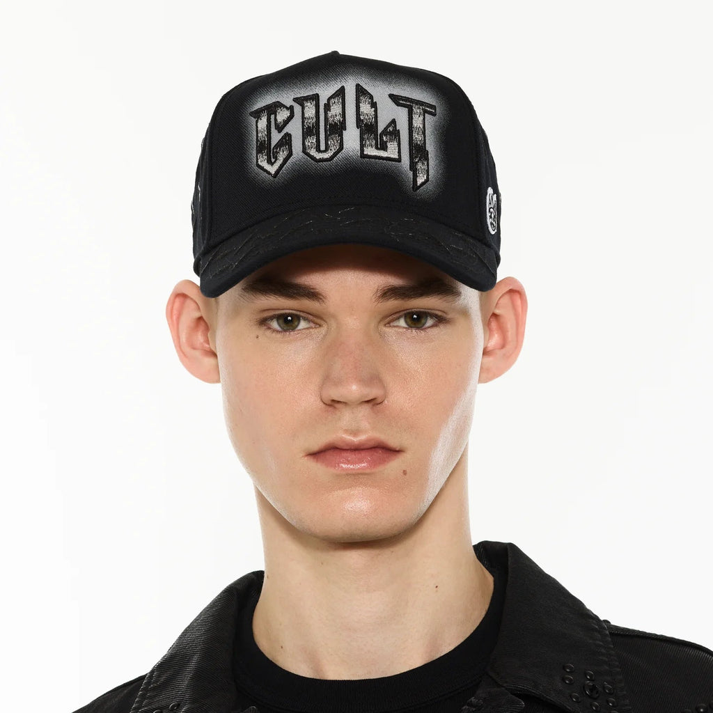 Cult's Logo Mesh Back Trucker Hat "Instruments" in Black 625BC-CH103A