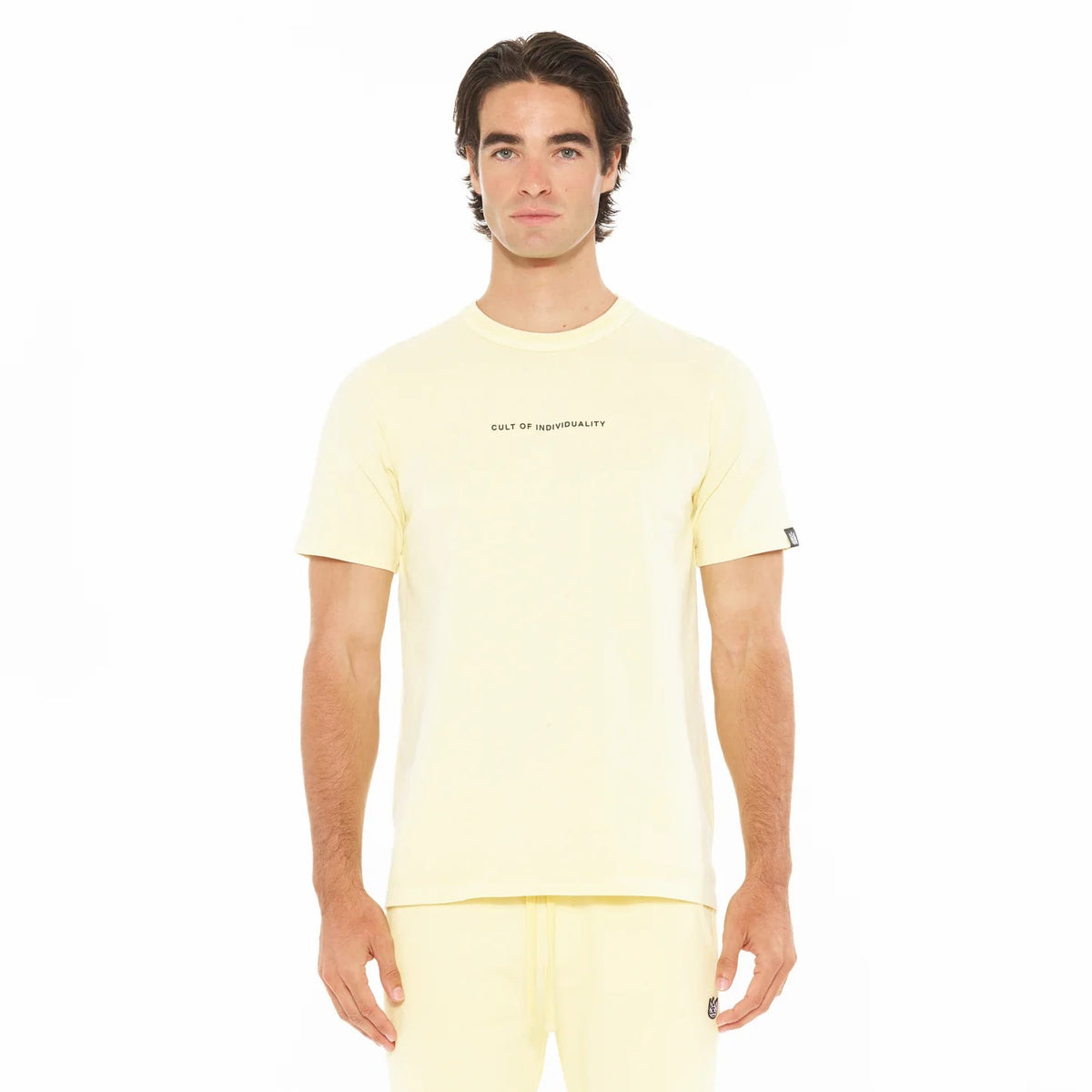 Short Sleeve Crew Neck Tee "Shimuchan" Logo in Banana