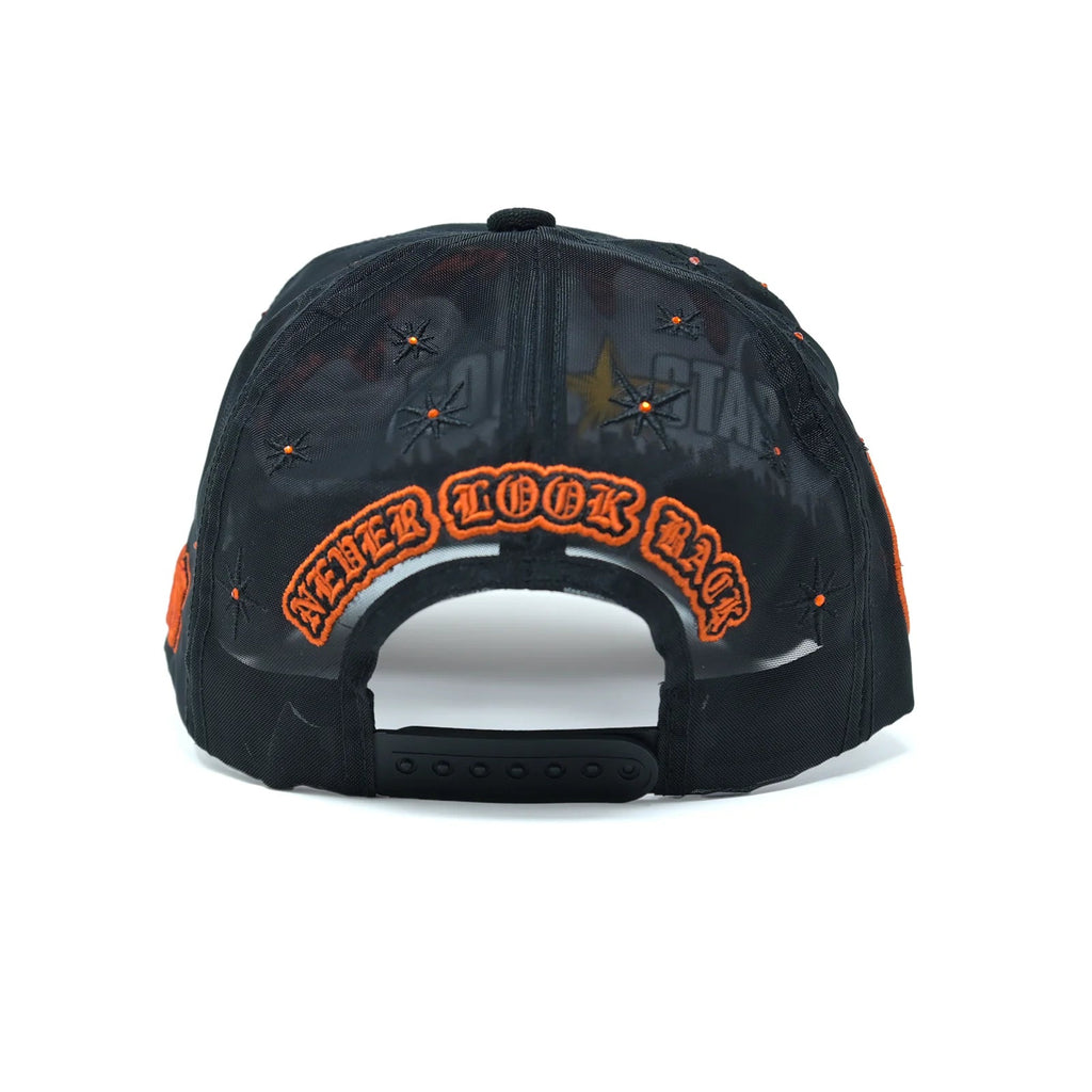 Gold Star Hustle Black Orange Logo Trucker Hat