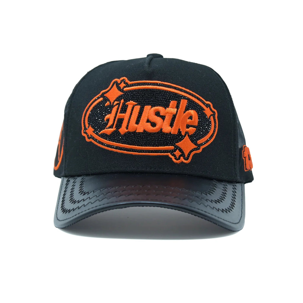 Gold Star Hustle Black Orange Logo Trucker Hat