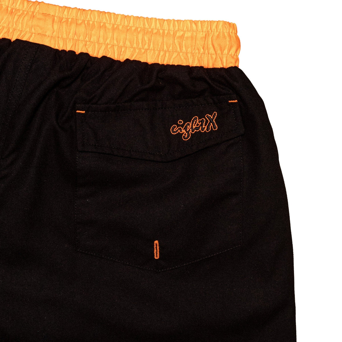 Eight X Men's Black Swim Trunks With Neon Orange Trim