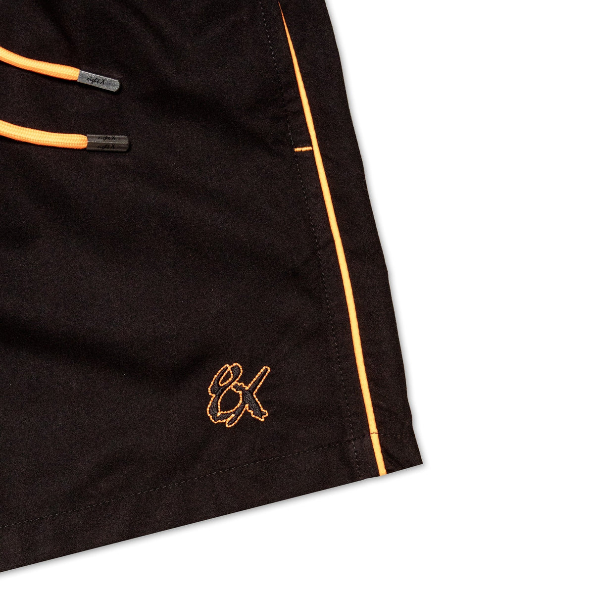 Eight X Men's Black Swim Trunks With Neon Orange Trim