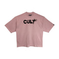 Cult's Oversized Heavyweight Boxy Short Sleeve Crew Neck Tee "Flocking Birds" in Silver Pink 625B9-K48A
