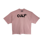 Cult's Oversized Heavyweight Boxy Short Sleeve Crew Neck Tee "Flocking Birds" in Silver Pink 625B9-K48A