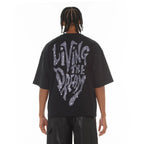 Cult's Oversized Short Sleeve Crew Neck Tee "Living The Dream" in Black  626A4-K37A