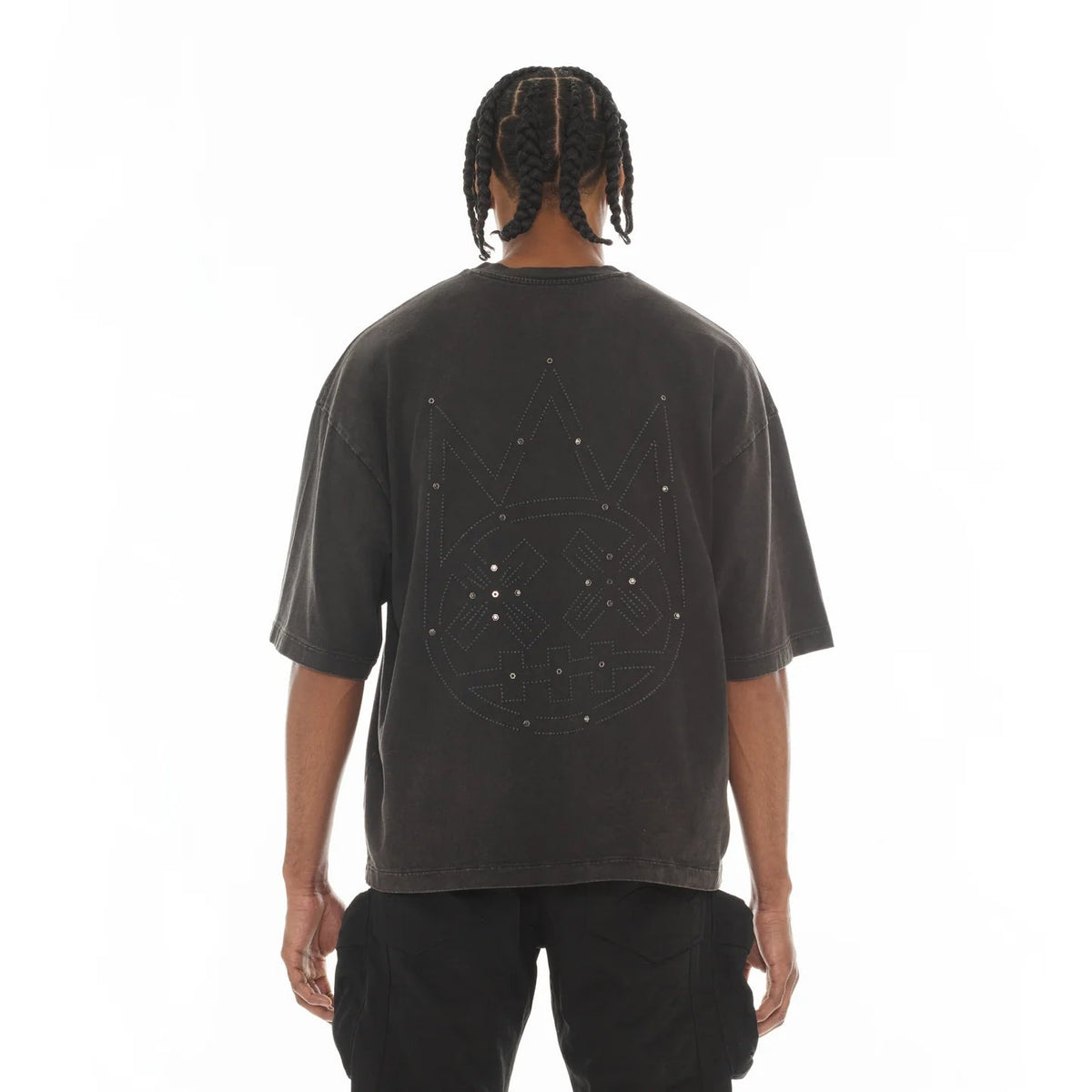 Cult's Oversized Short Sleeve Crew Neck Tee "Metal Logo" in Vintage Charcoal 626A1-K44A