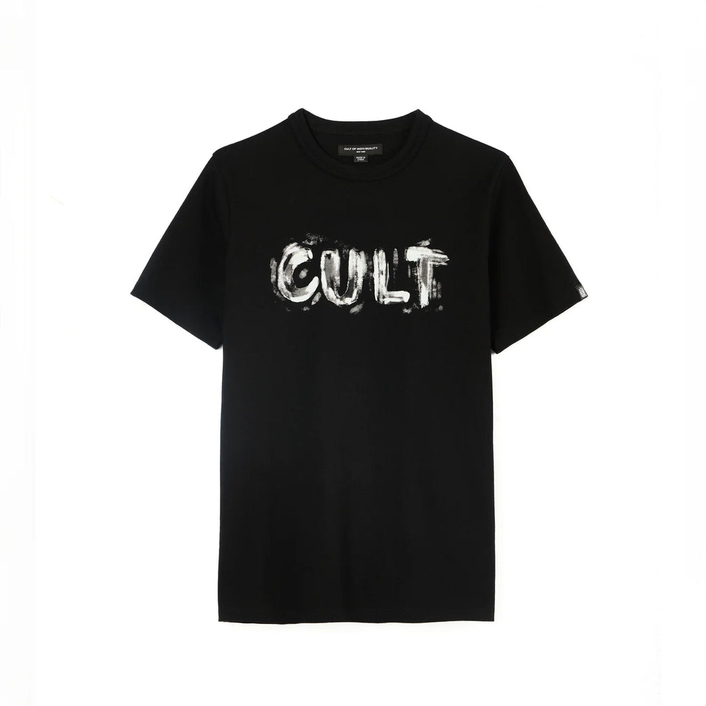 Short Sleeve Crew Neck Tee "Plaster Logo" in Black