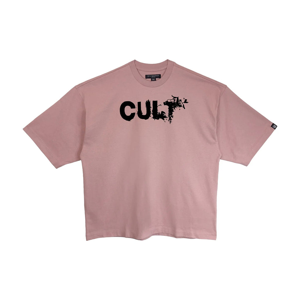 Cult's Oversized Heavyweight Boxy Short Sleeve Crew Neck Tee "Flocking Birds" in Silver Pink 625B9-K48A