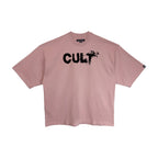 Cult's Oversized Heavyweight Boxy Short Sleeve Crew Neck Tee "Flocking Birds" in Silver Pink 625B9-K48A