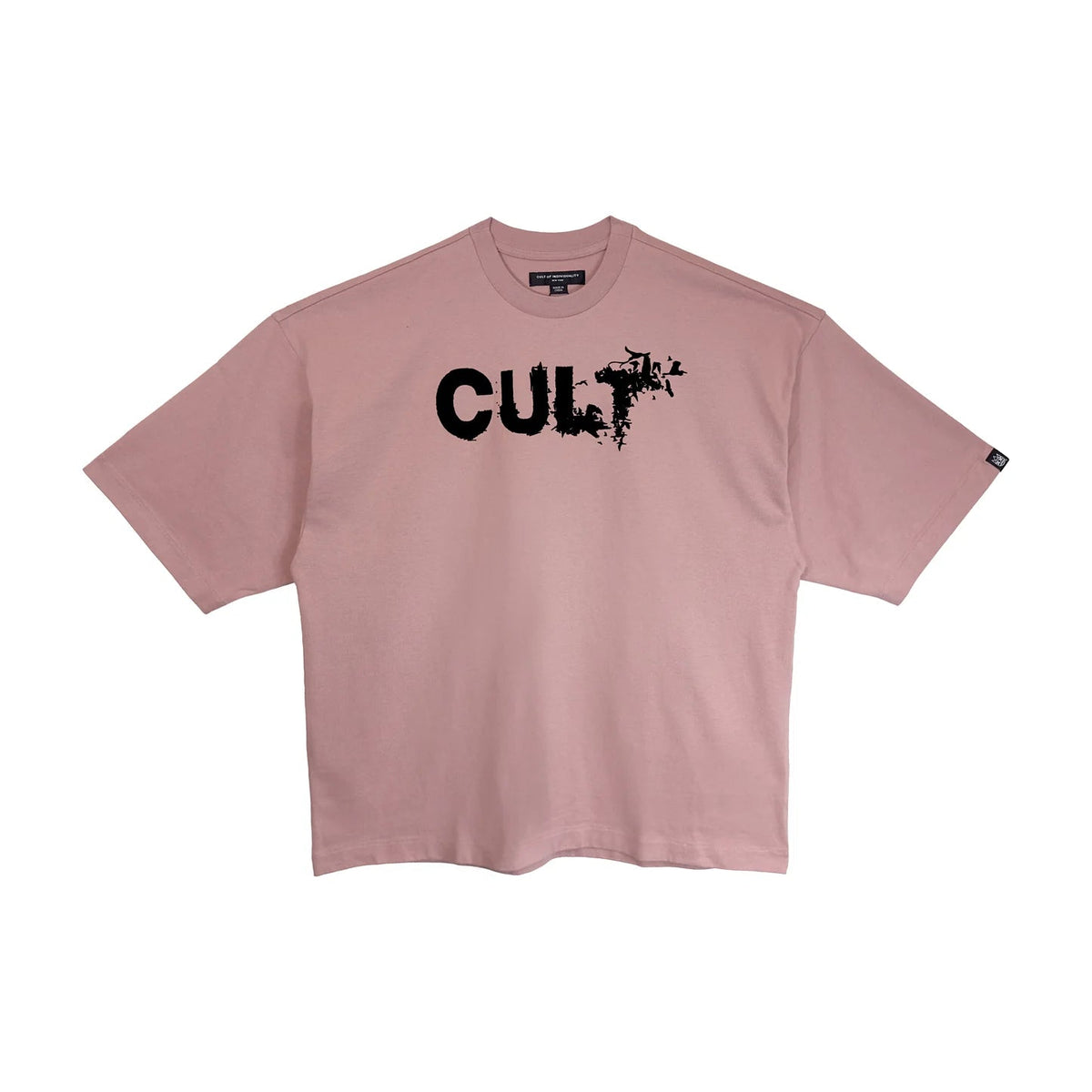 Cult's Oversized Heavyweight Boxy Short Sleeve Crew Neck Tee "Flocking Birds" in Silver Pink 625B9-K48A