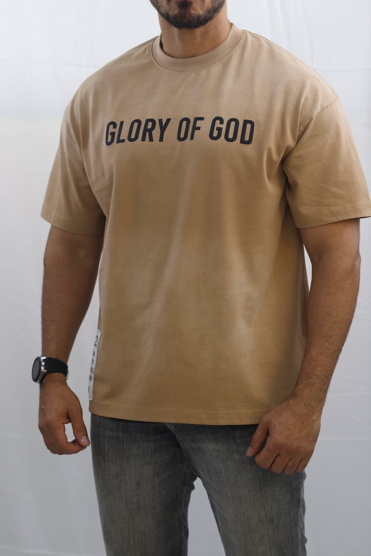 Glory of God Oversized T-Shirt - Ultra-Soft Cotton in Beige with Black Font
