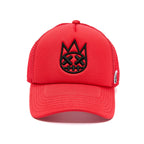 Clean Shimuchan Logo Mesh Back Trucker Hat in Risk Red