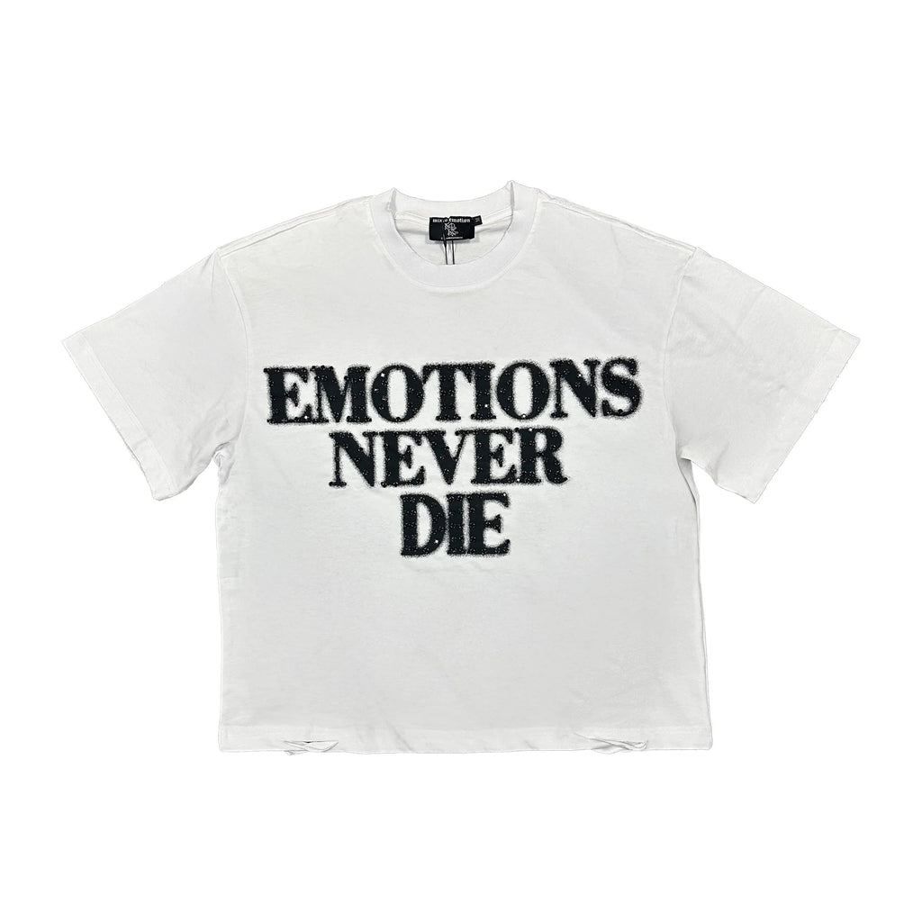 MIXED EMOTION / White ‘End’ Rhinestone Tee