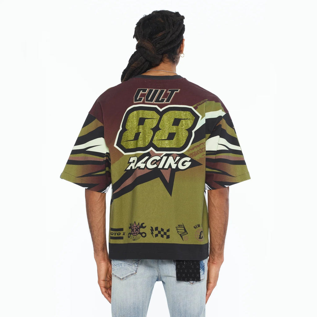 Cult's Oversized Short Sleeve Crew Neck Tee "Racer" 260 Grams In Multi  626B7-K47A