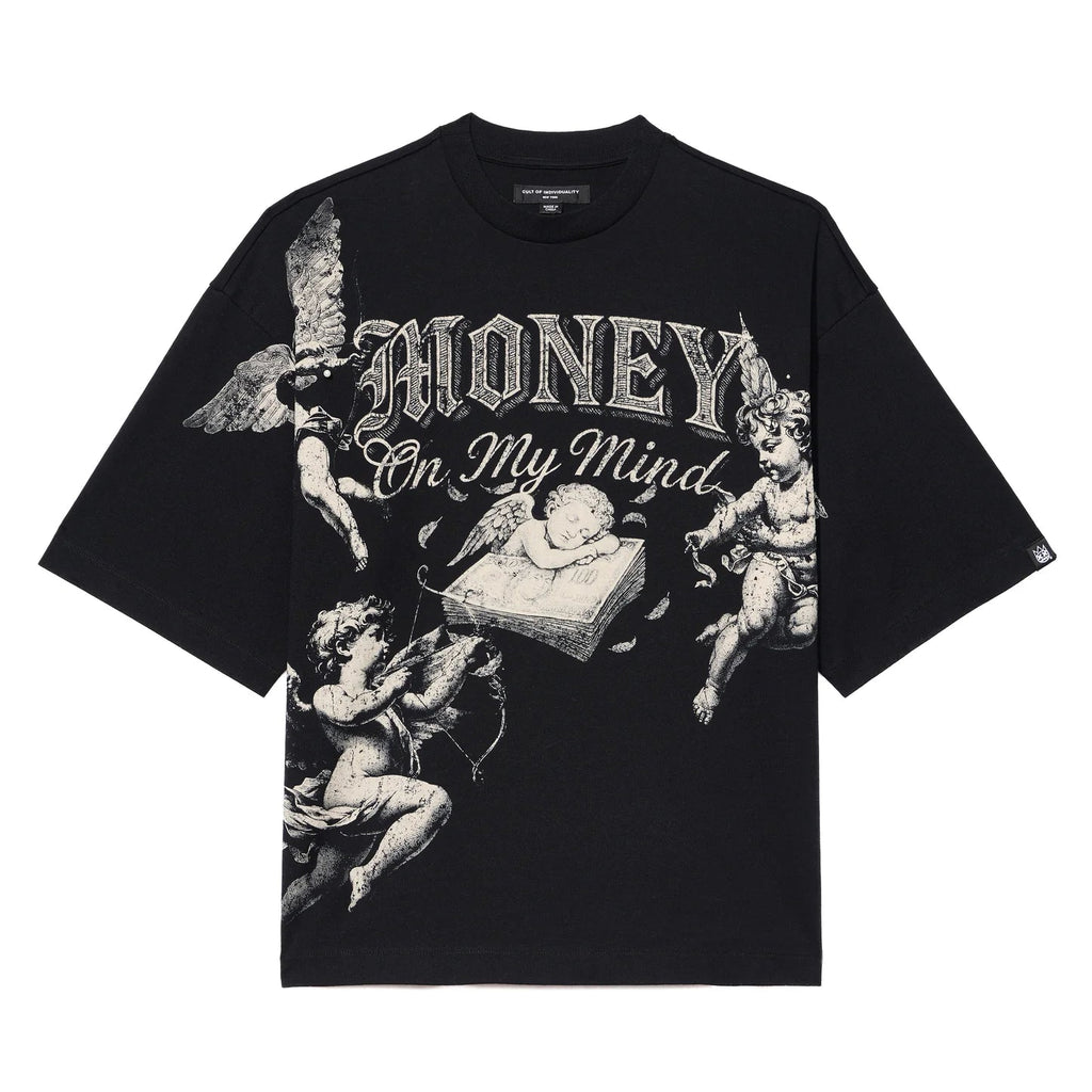 Cult's Oversized Short Sleeve Crew Neck Tee "Money On My Mind" 260 In Black 626B7-K36A