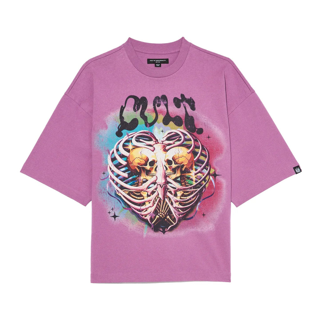 Cult's Oversized Short Sleeve Crew Neck Tee "Til Death Do We Part" in Dusty Lavender 626A5-K40A