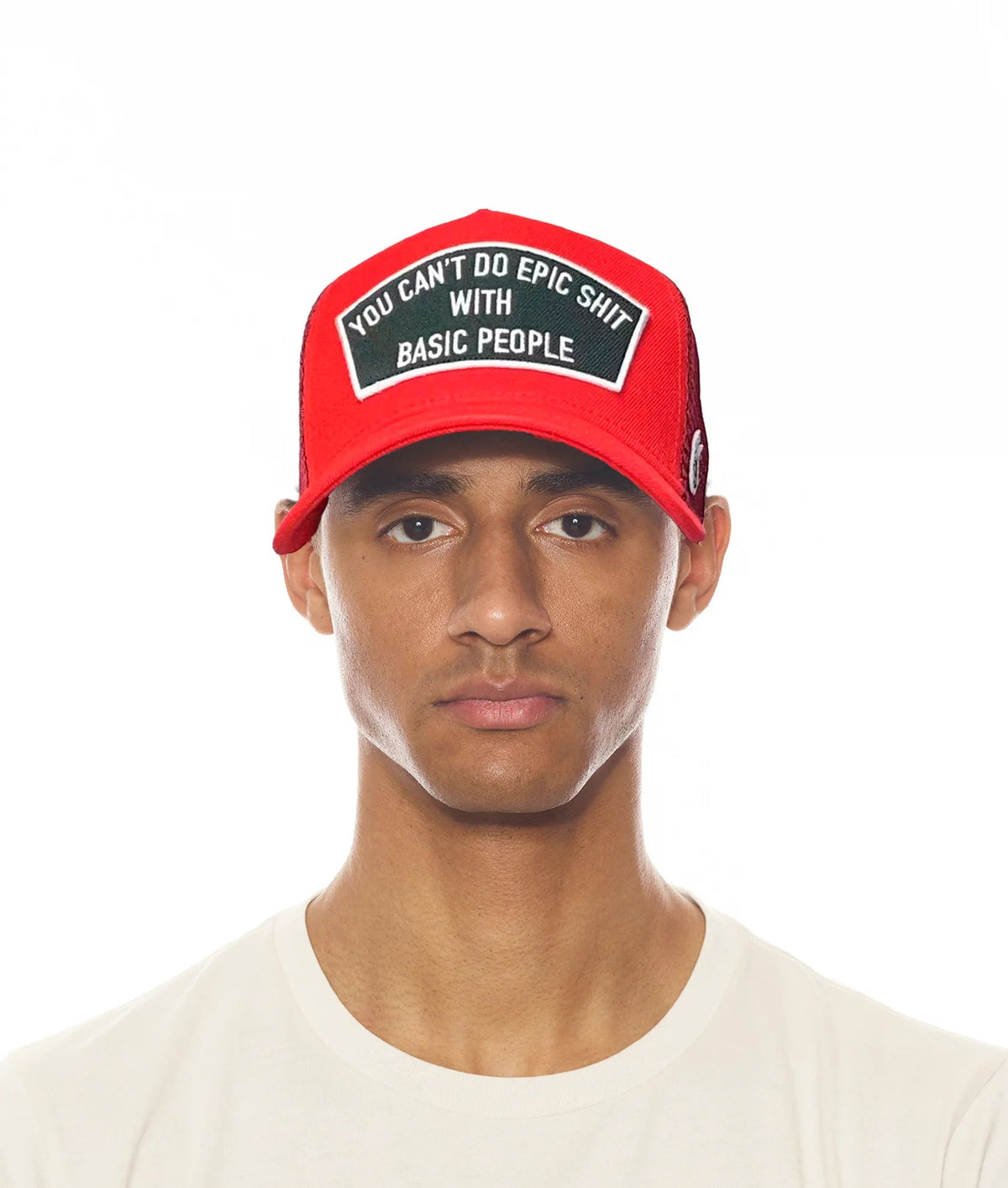 EPIC SHIT MESH BACK TRUCKER HAT CURVED VISOR IN RED
