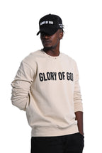Glory of God Oversized Sweatshirt- Beige- Black print