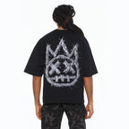 Cult's Oversized Short Sleeve Crew Neck Tee "Shredded" 260 Grams In Black  626B8-K35A