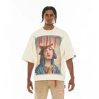 Cult's Oversized Short Sleeve Crew Neck Tee "Poor Social Skills" in Winter White 626A2-K36A
