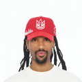 Cult's Mesh Back Trucker Hat "Crystal Burst" In Racing Red 626BC-CH62A