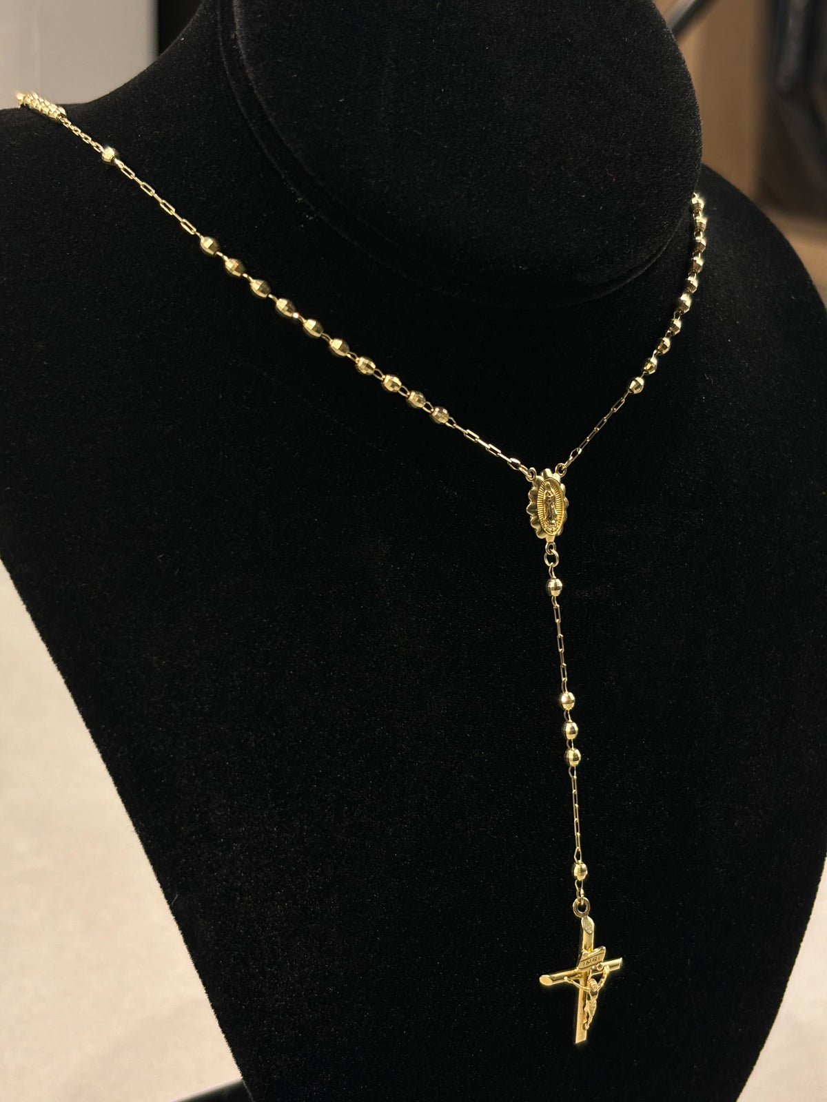Devotional 14k Pure Gold Rosary Necklace