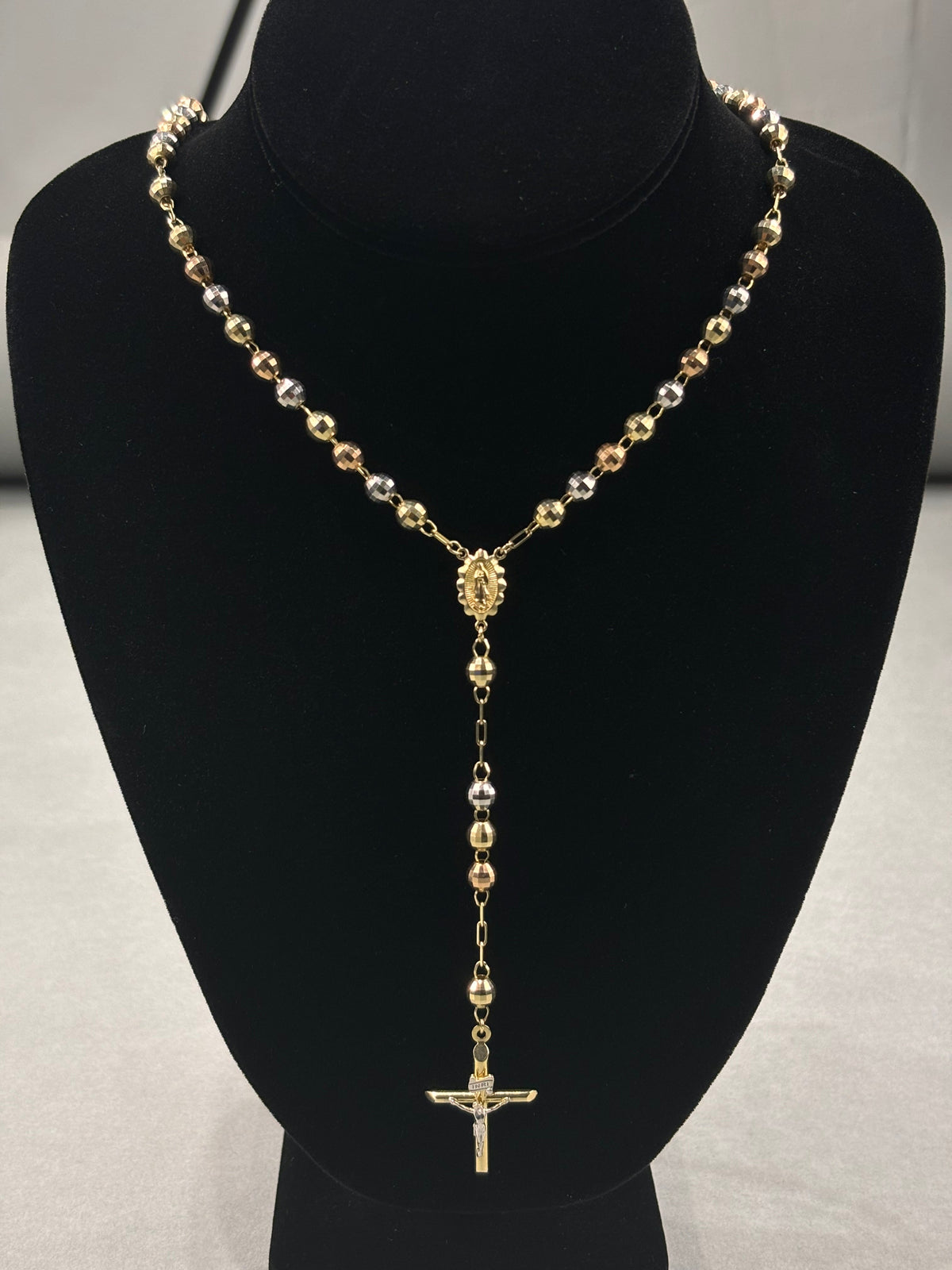 Traditional Tri-Color Rosary Bead Necklace