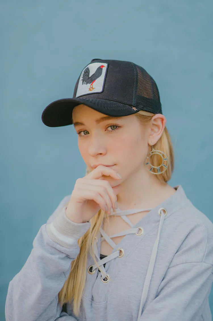 GOLD STAR HAT - NEW ROOSTER BLACK TRUCKER HAT