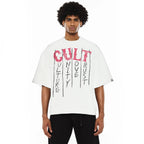 Cult's Oversized Heavyweight Boxy Short Sleeve Crew Neck Tee "C.U.L.T." in White 625B9-K32A