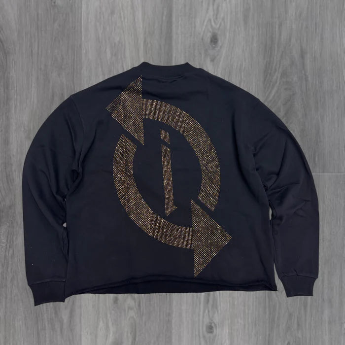 IRREVERSIBLE - Warning Rhinestone Crewneck - BLK