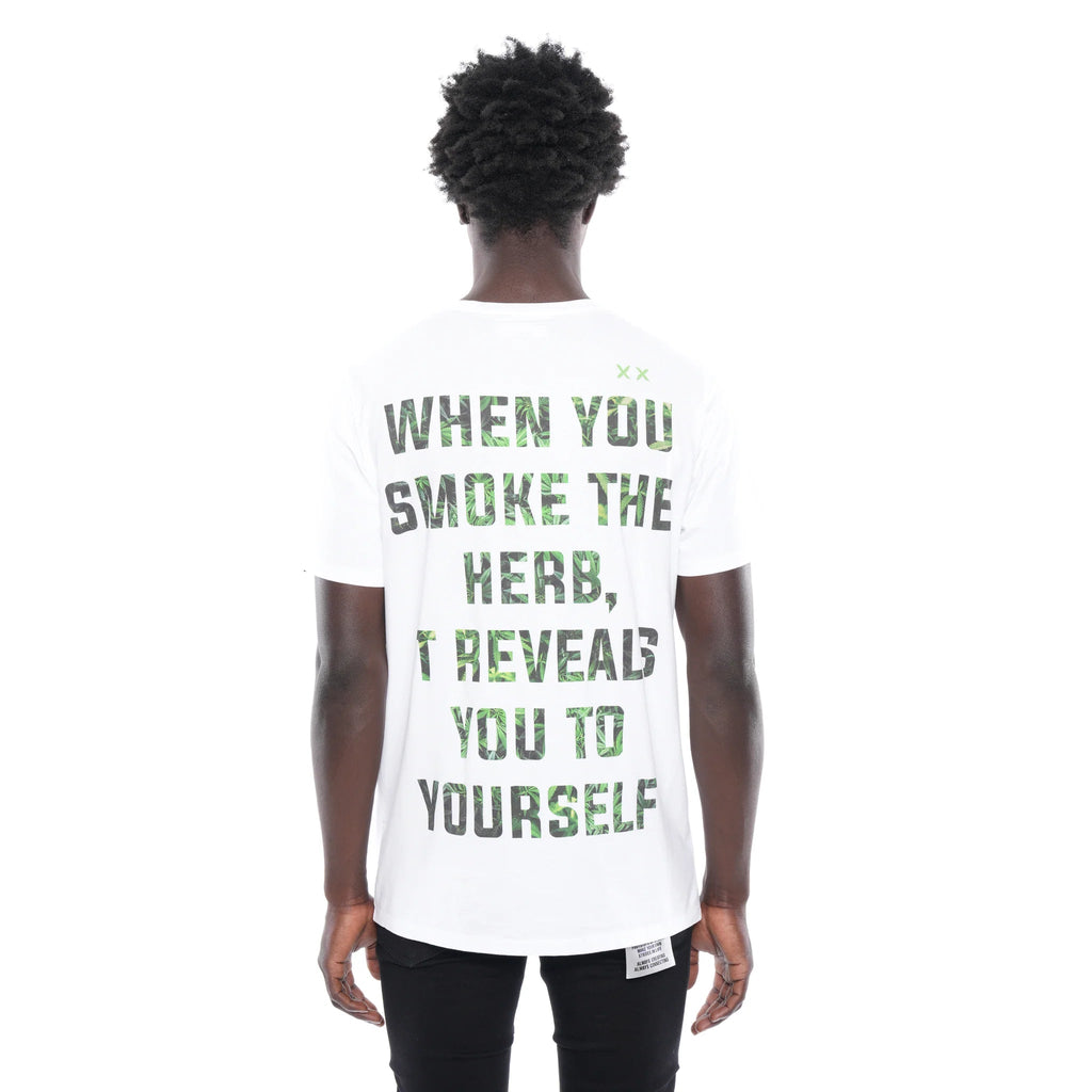 SHORT SLEEVE CREW NECK TEE "GANJA" IN WHITE