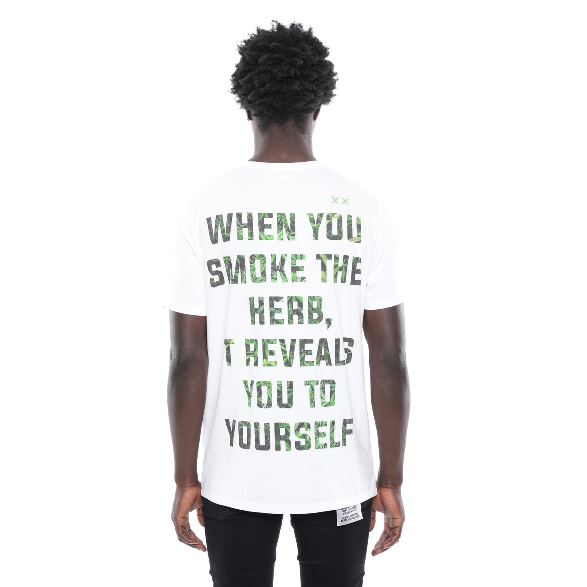 SHORT SLEEVE CREW NECK TEE "GANJA" IN WHITE