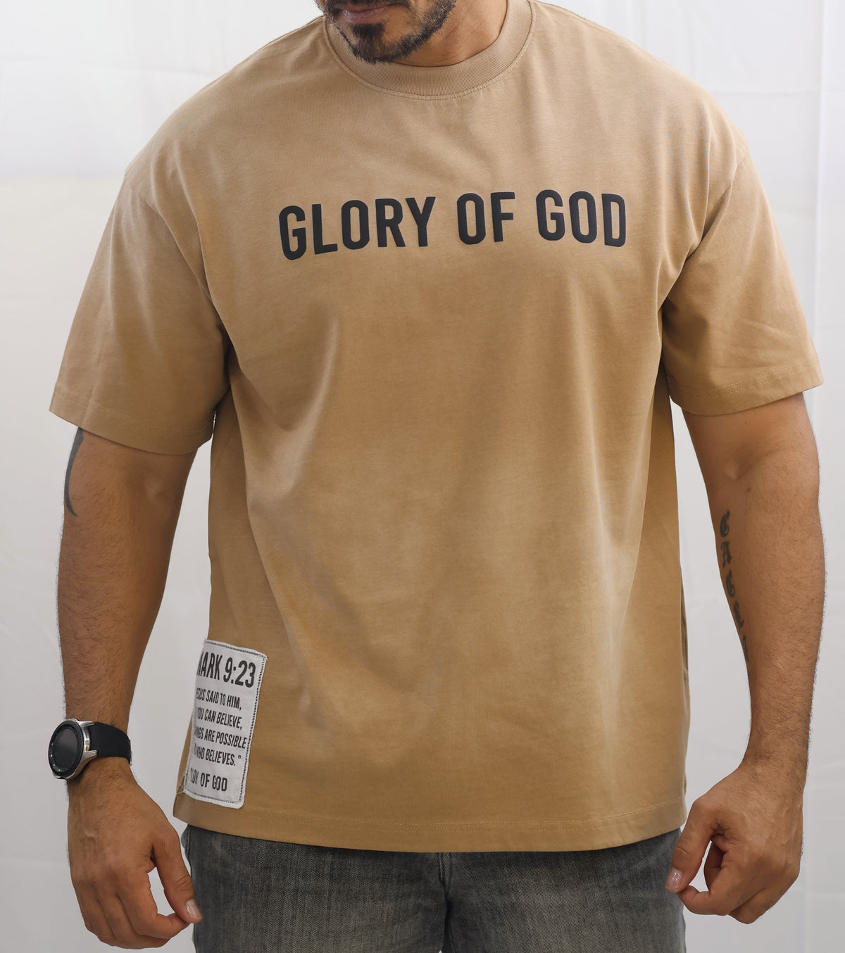 Glory of God Oversized T-Shirt - Ultra-Soft Cotton in Beige with Black Font