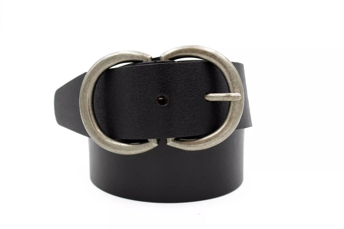Black and silver Leather Men's Belt