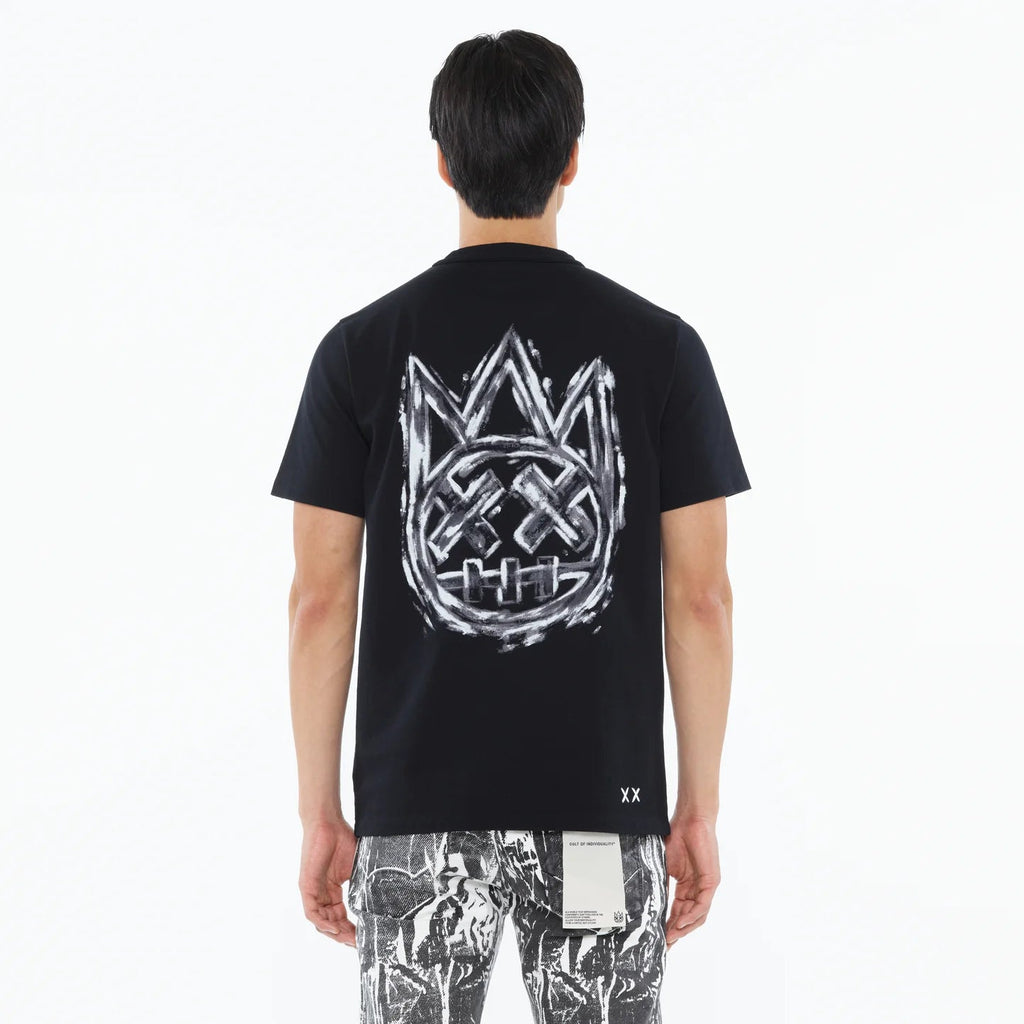 Short Sleeve Crew Neck Tee "Plaster Logo" in Black
