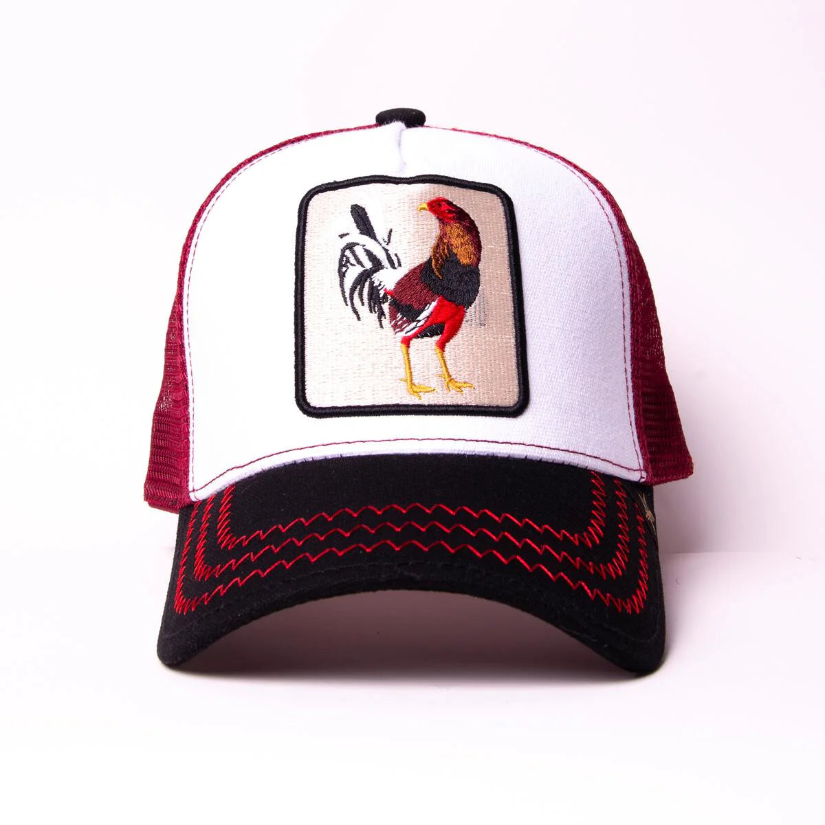ROOSTER WHITE/BURGUNDY TRUCKER HAT
