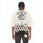 Cult's Oversized Short Sleeve Crew Neck Tee "Racer" in Winter White 626A4-K41A