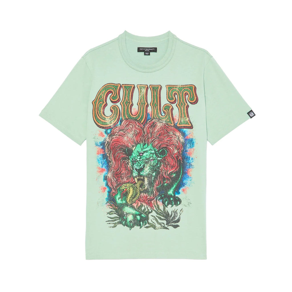 Cult's Heavyweight Short Sleeve Crew Neck Tee "Lion" in Granite Green 626A4-K49A
