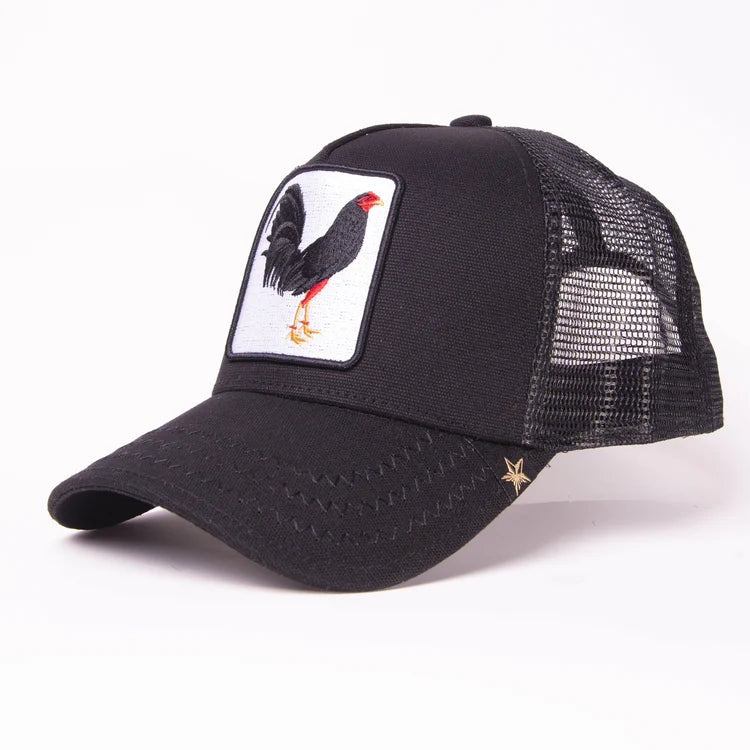 GOLD STAR HAT - NEW ROOSTER BLACK TRUCKER HAT