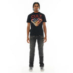 Cult's Heavyweight Short Sleeve Crew Neck Tee "Billiards" in Black SKU: 626A4-K29A