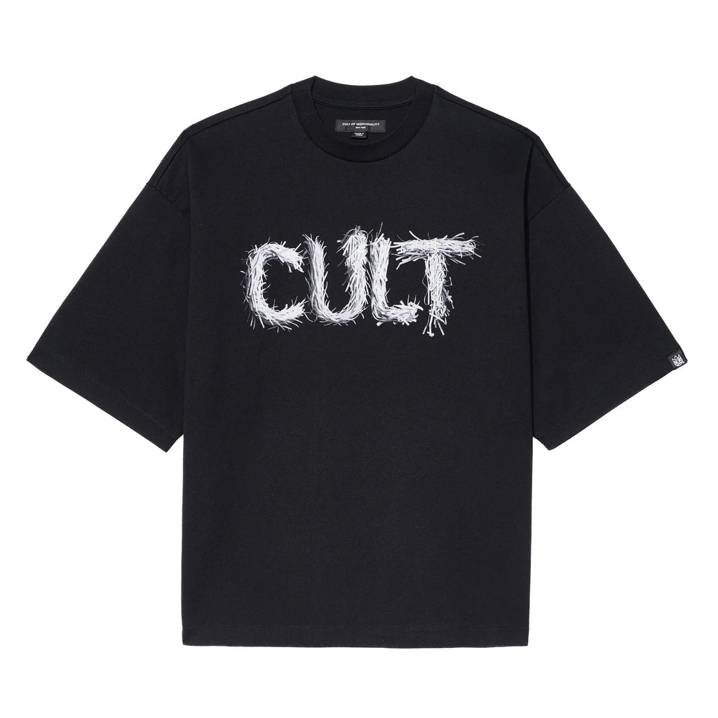 Cult's Oversized Short Sleeve Crew Neck Tee "Shredded" 260 Grams In Black  626B8-K35A